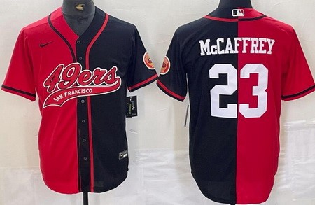 Men's San Francisco 49ers #23 Christian McCaffrey Limited Red Black Split Baseball Jersey