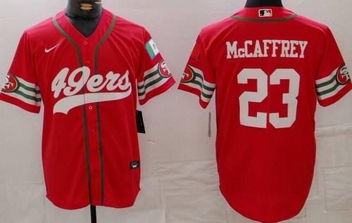 Men's San Francisco 49ers #23 Christian McCaffrey Limited Red Mexico Fashion Baseball Jersey