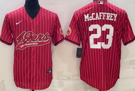 Men's San Francisco 49ers #23 Christian McCaffrey Limited Red Stripes Baseball Jersey