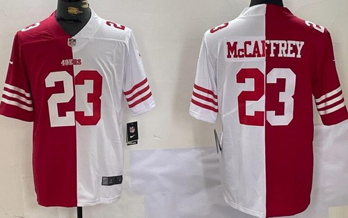 Men's San Francisco 49ers #23 Christian McCaffrey Limited Red White Split Vapor Jersey