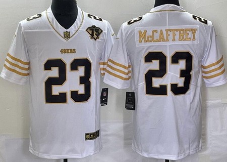 Men's San Francisco 49ers #23 Christian McCaffrey Limited White Gold 75th Vapor Jersey