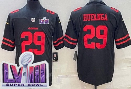 Men's San Francisco 49ers #29 Talanoa Hufanga Limited Black LVIII Super Bowl Vapor Jersey