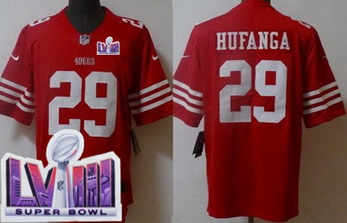 Men's San Francisco 49ers #29 Talanoa Hufanga Limited Red LVIII Super Bowl Vapor Jersey
