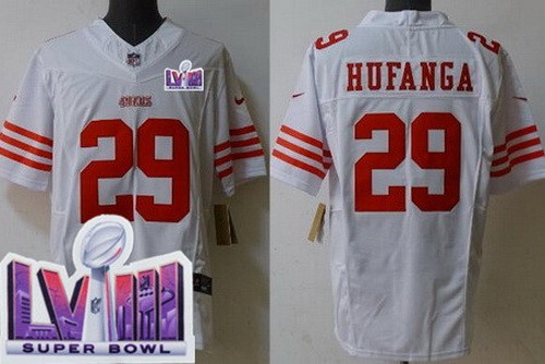 Men's San Francisco 49ers #29 Talanoa Hufanga Limited White FUSE LVIII Super Bowl Vapor Jersey