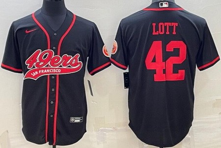 Men's San Francisco 49ers #42 Ronnie Lott Limited Black Baseball Jersey