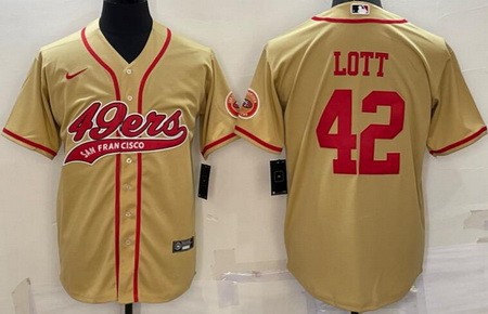 Men's San Francisco 49ers #42 Ronnie Lott Limited Gold Baseball Jersey