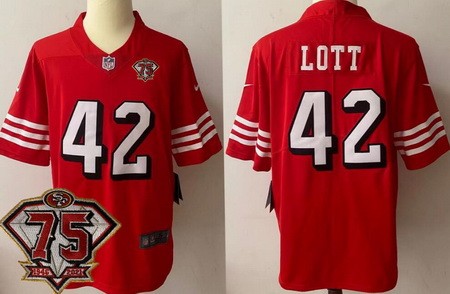 Men's San Francisco 49ers #42 Ronnie Lott Limited Red 75th Anniversary Alternate Vapor Jersey