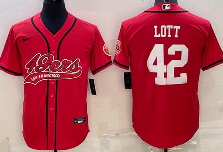 Men's San Francisco 49ers #42 Ronnie Lott Limited Red Baseball Jersey