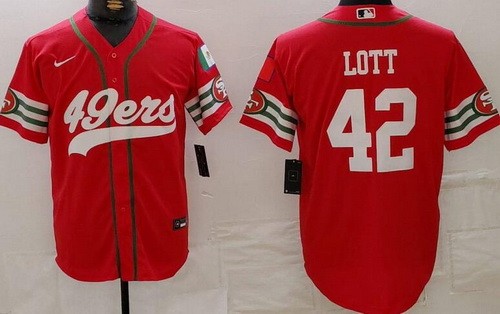 Men's San Francisco 49ers #42 Ronnie Lott Limited Red Mexico Fashion Baseball Jersey