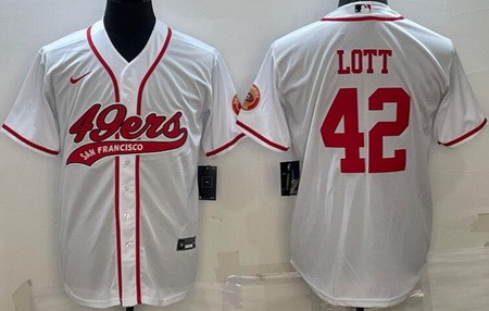 Men's San Francisco 49ers #42 Ronnie Lott Limited White Baseball Jersey