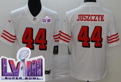 Men's San Francisco 49ers #44 Kyle Juszczyk Limited White Throwback LVIII Super Bowl Vapor Jersey