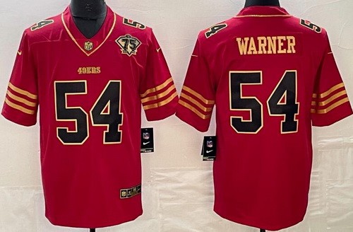 Men's San Francisco 49ers #54 Fred Warner Limited Red Gold 75th Vapor Jersey