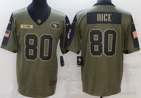 Men's San Francisco 49ers #80 Jerry Rice Limited Olive 2021 Salute To Service Jersey