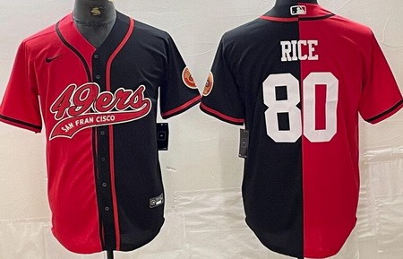 Men's San Francisco 49ers #80 Jerry Rice Limited Red Black Split Baseball Jersey