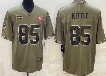 Men's San Francisco 49ers #85 George Kittle Limited Olive 2022 Salute To Service Jersey