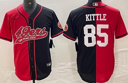 Men's San Francisco 49ers #85 George Kittle Limited Red Black Split Baseball Jersey