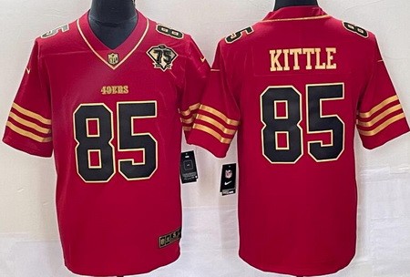 Men's San Francisco 49ers #85 George Kittle Limited Red Gold 75th Vapor Jersey