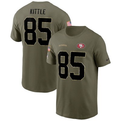 Men's San Francisco 49ers #85 George Kittle Olive 2022 Salute To Service T Shirt