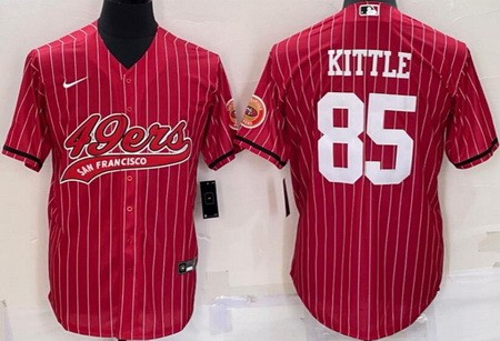Men's San Francisco 49ers #85 George Kittle Red Stripes Baseball Jersey
