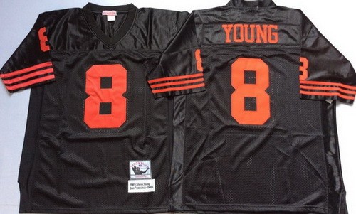 Men's San Francisco 49ers #8 Steve Young Black Throwback Jersey
