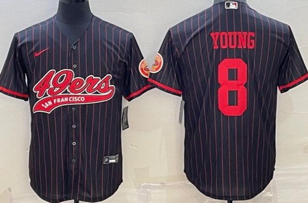 Men's San Francisco 49ers #8 Steve Young Limited Black Stripes Baseball Jersey