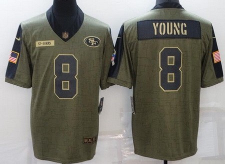 Men's San Francisco 49ers #8 Steve Young Limited Olive 2021 Salute To Service Jersey