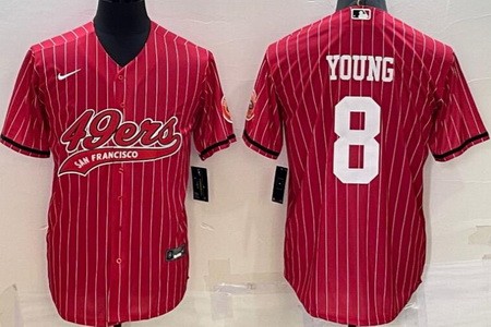 Men's San Francisco 49ers #8 Steve Young Limited Red Stripes Baseball Jersey