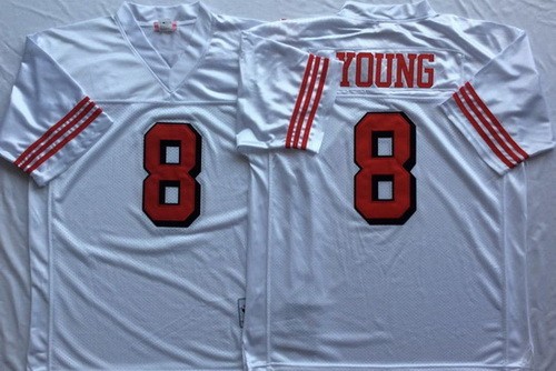 Men's San Francisco 49ers #8 Steve Young White 1994 Throwback Jersey