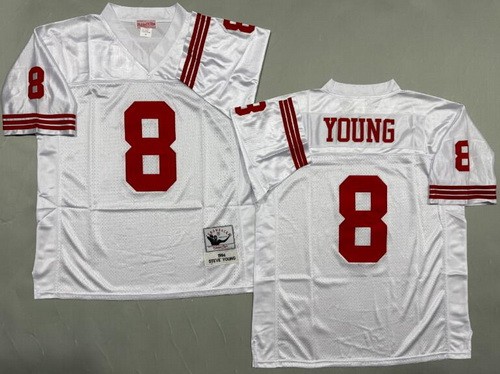 Men's San Francisco 49ers #8 Steve Young White 1994 Throwback Jersey