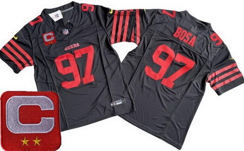 Men's San Francisco 49ers #97 Nick Bosa Limited Black C Patch FUSE Vapor Jersey