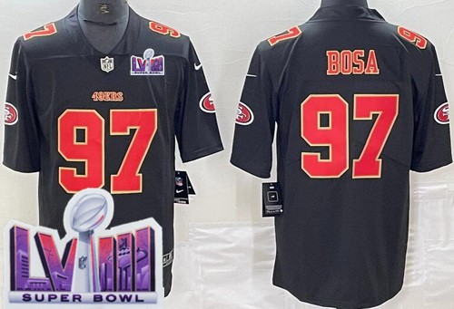 Men's San Francisco 49ers #97 Nick Bosa Limited Black Fashion LVIII Super Bowl Vapor Jersey