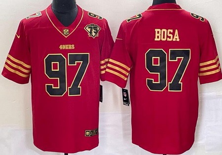 Men's San Francisco 49ers #97 Nick Bosa Limited Red Gold 75th Vapor Jersey