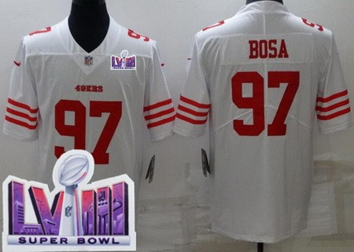 Men's San Francisco 49ers #97 Nick Bosa Limited White LVIII Super Bowl Vapor Jersey