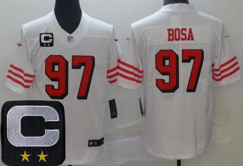 Men's San Francisco 49ers #97 Nick Bosa Limited White Throwback C Patch Vapor Jersey