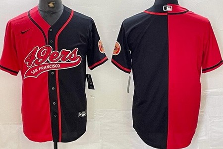 Men's San Francisco 49ers Blank Limited Red Black Split Baseball Jersey