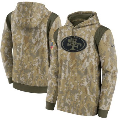 Men's San Francisco 49ers Olive 2021 Salute To Service Therma Performance Pullover Hoodie