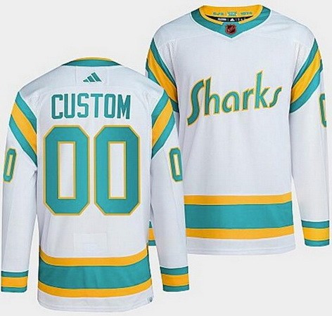 Men's San Jose Sharks Customized White 2022 Reverse Retro Authentic Jersey