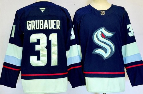 Men's Seattle Kraken #31 Philipp Grubauer Navy Authentic Jersey