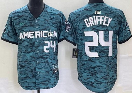 Men's Seattle Mariners #24 Ken Griffey Aqua 2023 All Star Cool Base Jersey