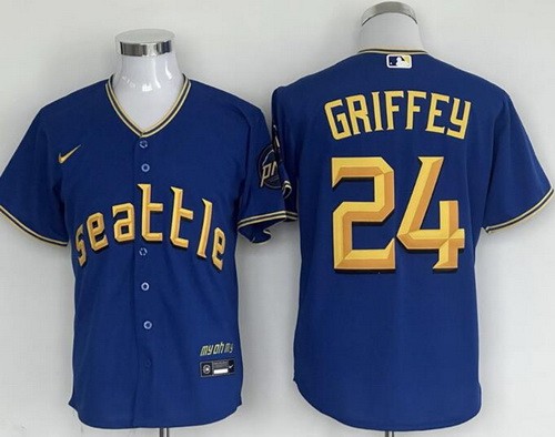 Men's Seattle Mariners #24 Ken Griffey Blue 2023 City Cool Base Jersey