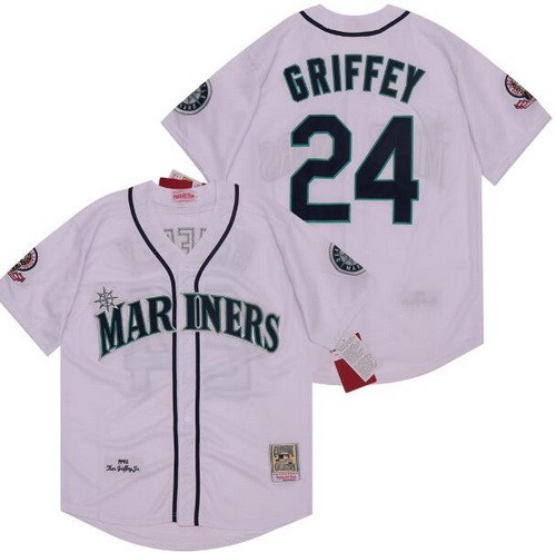 Men's Seattle Mariners #24 Ken Griffey White 1995 Throwback Jersey