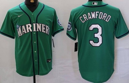 Men's Seattle Mariners #3 JP Crawford Green Team Logo Cool Base Jersey