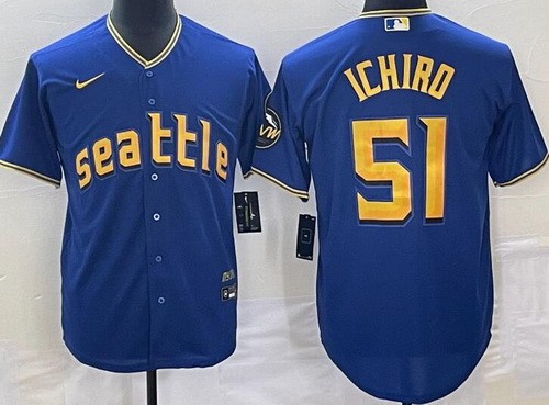 Men's Seattle Mariners #51 Ichiro Suzuki Blue 2023 City Cool Base Jersey