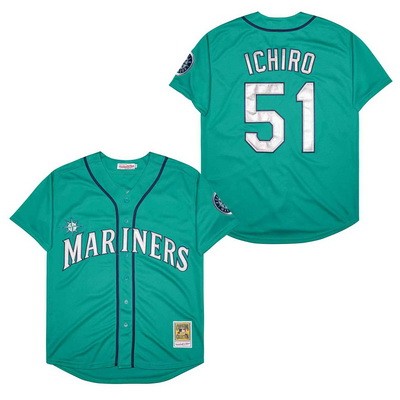 Men's Seattle Mariners #51 Ichiro Suzuki Green Throwback Jersey