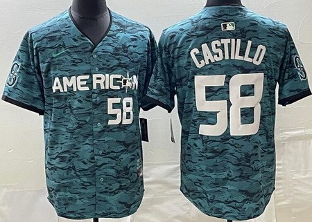 Men's Seattle Mariners #58 Luis Castillo Aqua 2023 All Star Cool Base Jersey