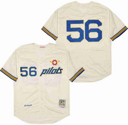 Men's Seattle Pilots #56 Jim Bouton Cream 1969 Throwback Jersey