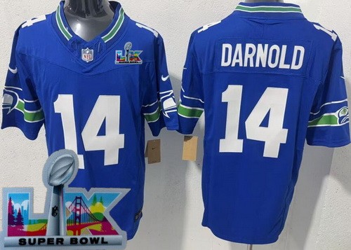 Men's Seattle Seahawks #14 Sam Darnold Limited Blue Super Bowl LX FUSE Vapor Jersey