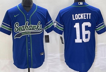 Men's Seattle Seahawks #16 Tyler Lockett Limited Blue Throwback Baseball Jersey