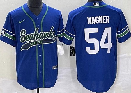 Men's Seattle Seahawks #54 Bobby Wagner Limited Blue Throwback Baseball Jersey
