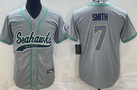 Men's Seattle Seahawks #7 Geno Smith Limited Gray Baseball Jersey